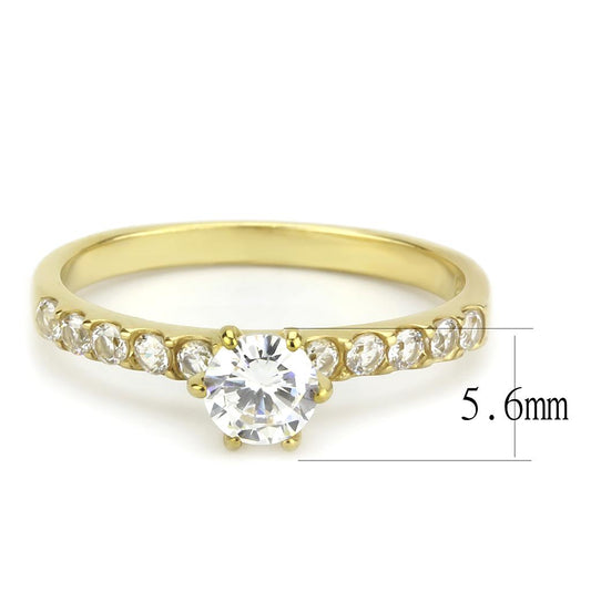 TK3605 - IP Gold(Ion Plating) Stainless Steel Ring with AAA Grade CZ  in Clear-1