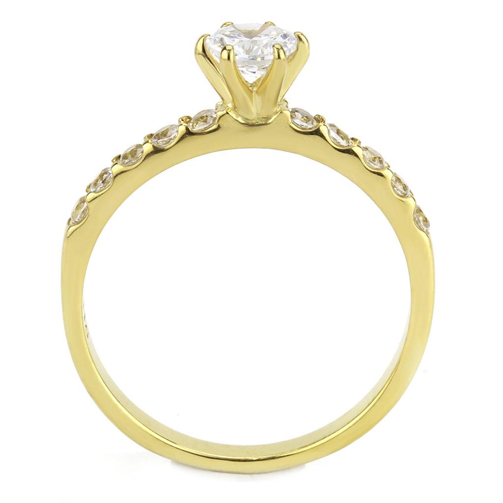 TK3605 - IP Gold(Ion Plating) Stainless Steel Ring with AAA Grade CZ  in Clear-2