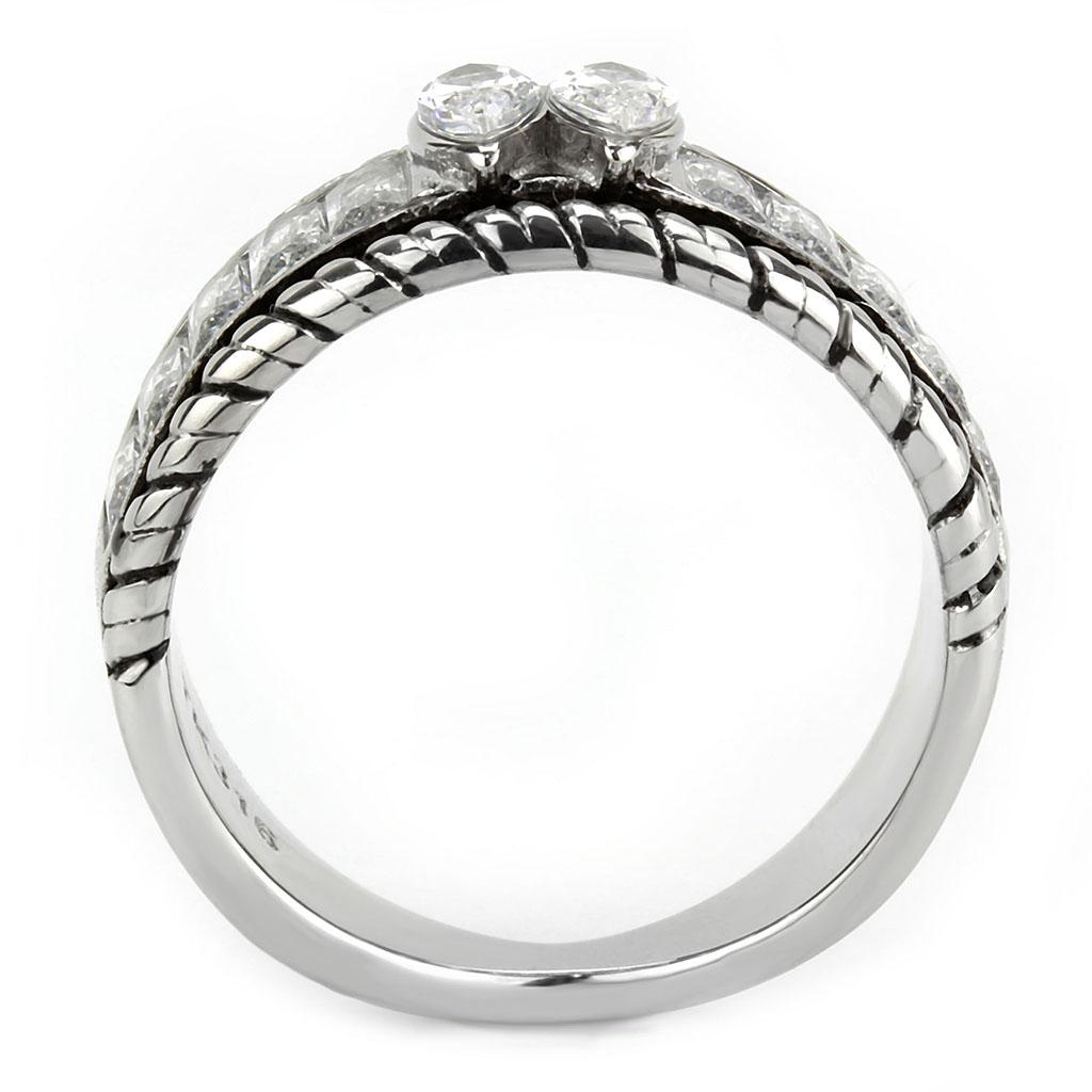 TK3606 - No Plating Stainless Steel Ring with AAA Grade CZ  in Clear-2