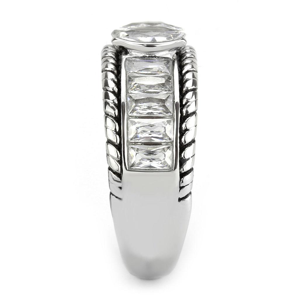 TK3606 - No Plating Stainless Steel Ring with AAA Grade CZ  in Clear-3