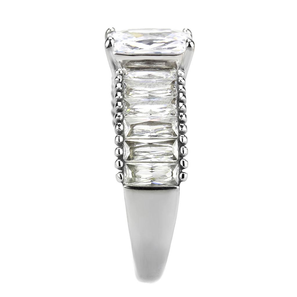 TK3608 - No Plating Stainless Steel Ring with AAA Grade CZ  in Clear-3