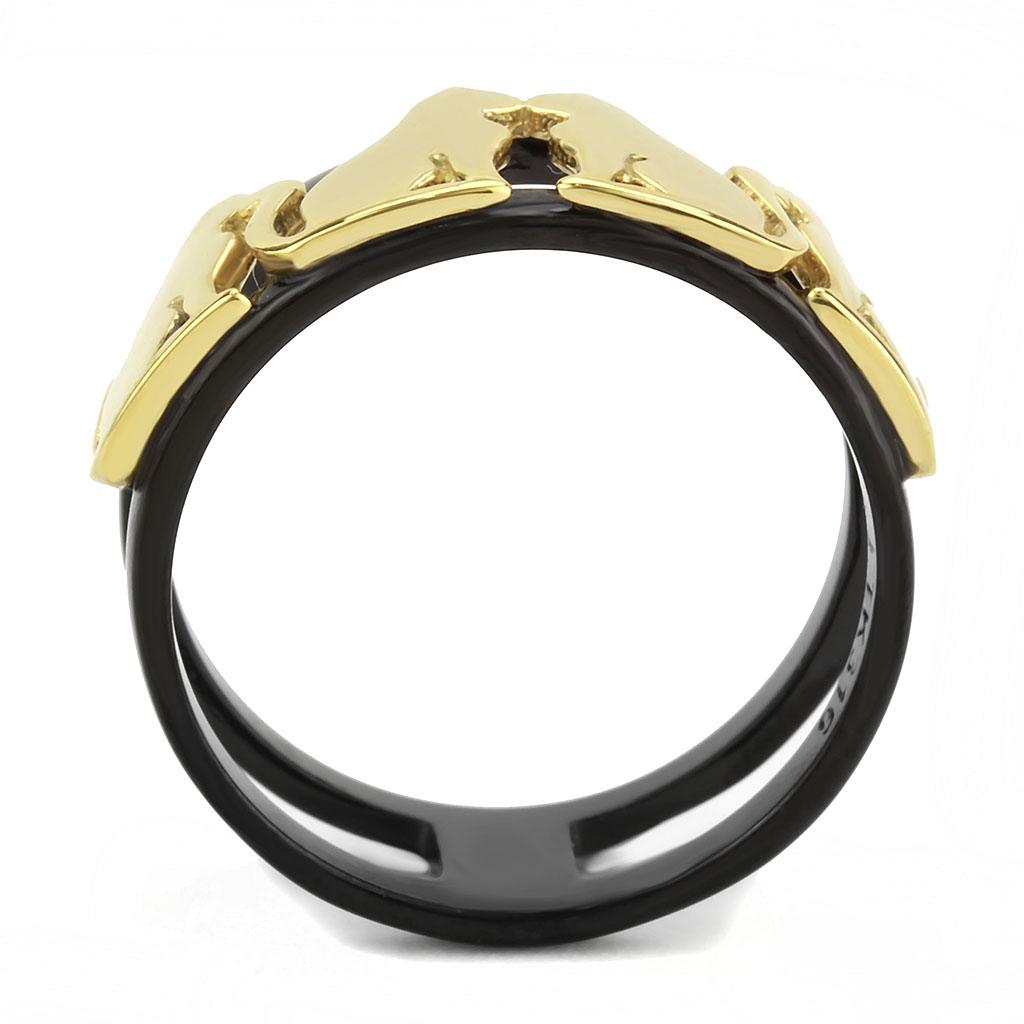 TK3609 - IP Gold+ IP Black (Ion Plating) Stainless Steel Ring with No Stone-2