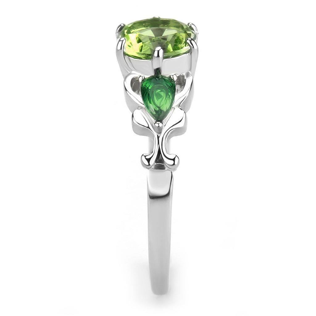 TK3610 - No Plating Stainless Steel Ring with Crystal in Peridot-3