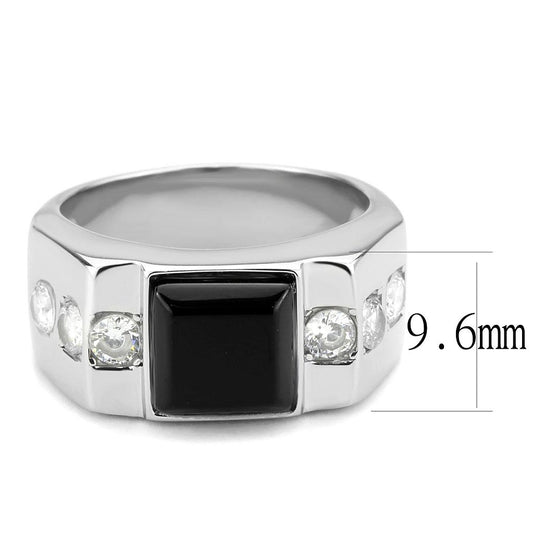TK3615 - High polished (no plating) Stainless Steel Ring with Synthetic Onyx in Jet-1