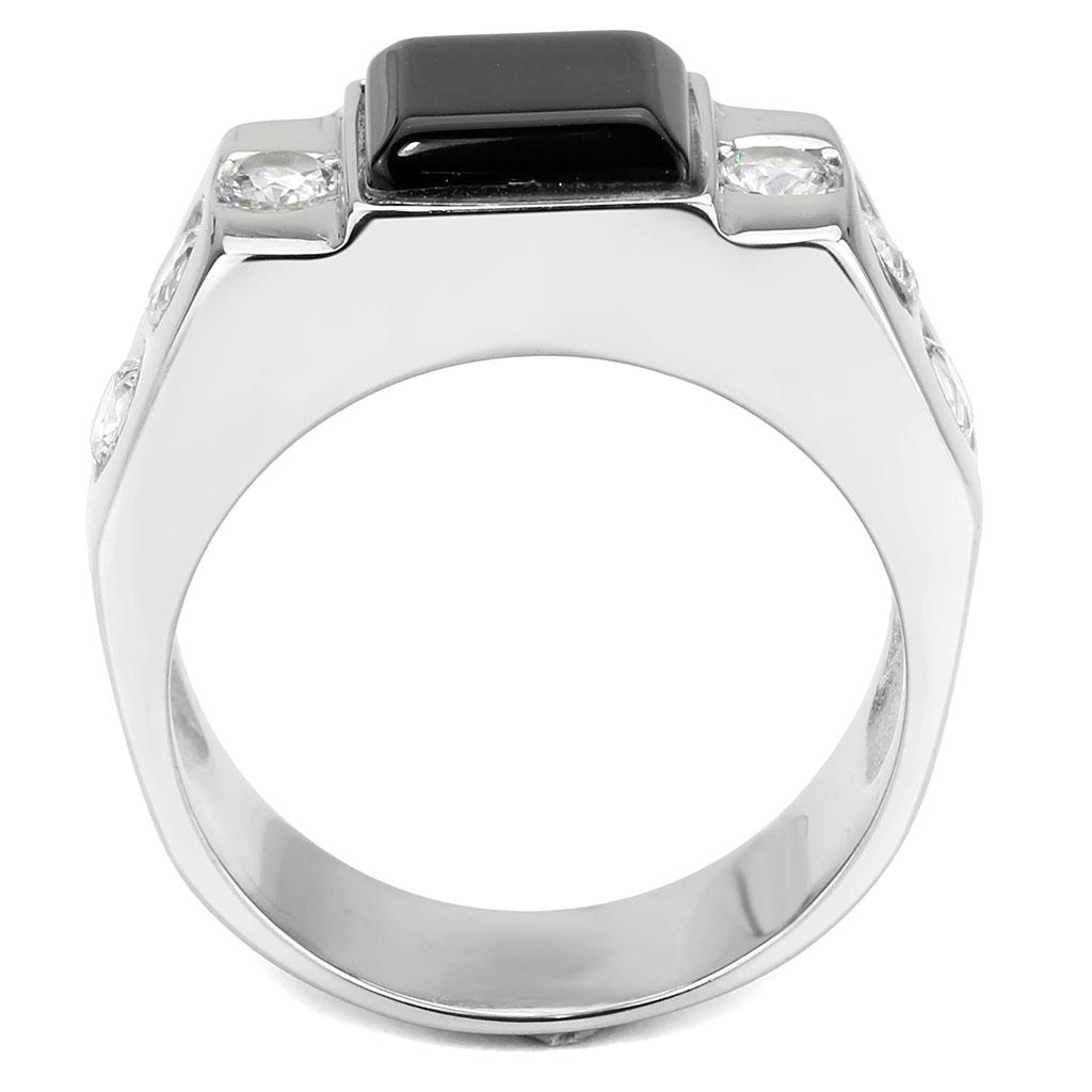 TK3615 - High polished (no plating) Stainless Steel Ring with Synthetic Onyx in Jet-2