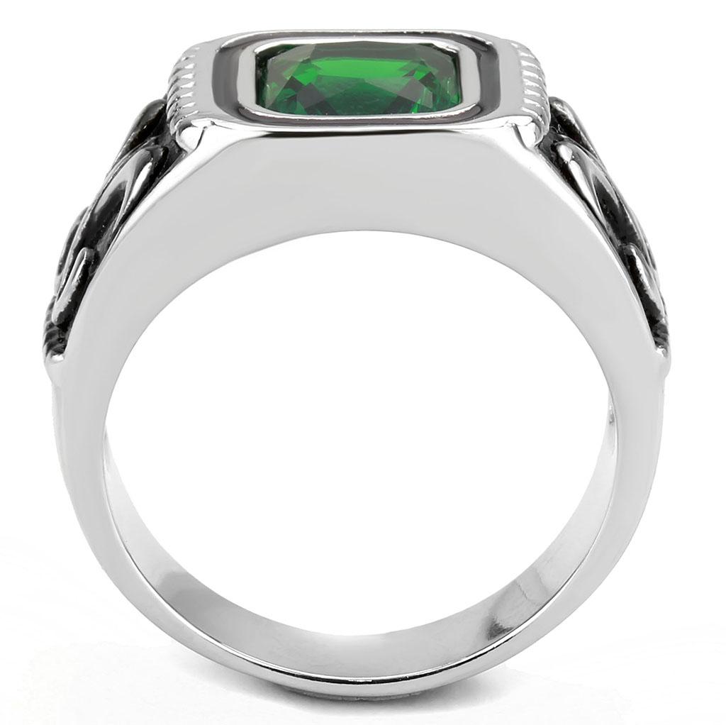 TK3616 - High polished (no plating) Stainless Steel Ring with Synthetic Synthetic Glass in Emerald-2