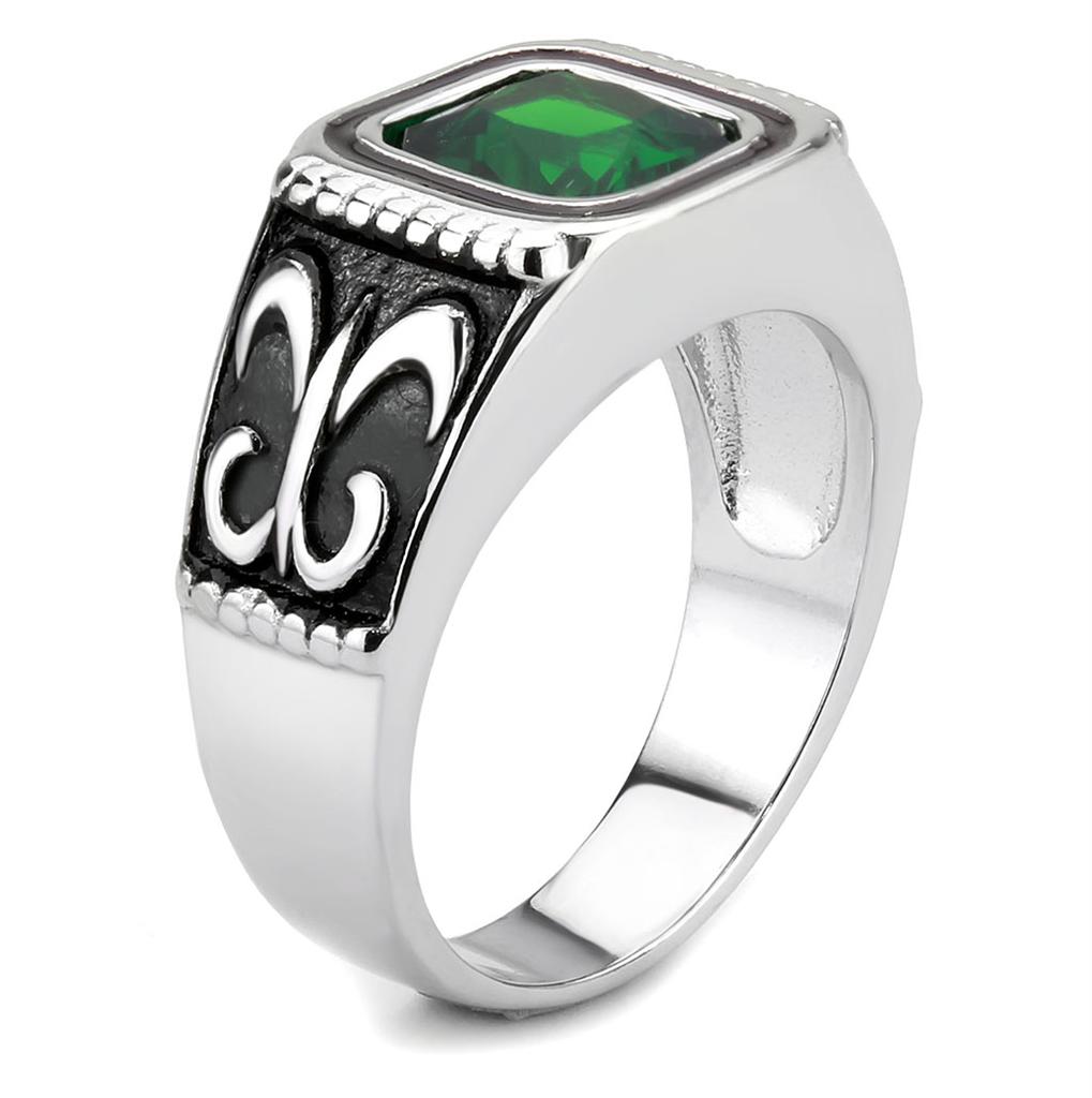 TK3616 - High polished (no plating) Stainless Steel Ring with Synthetic Synthetic Glass in Emerald-3