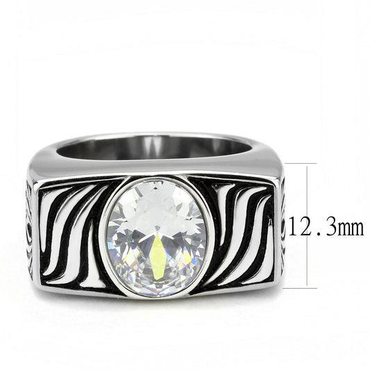 TK3620 - High polished (no plating) Stainless Steel Ring with AAA Grade CZ  in Clear-1