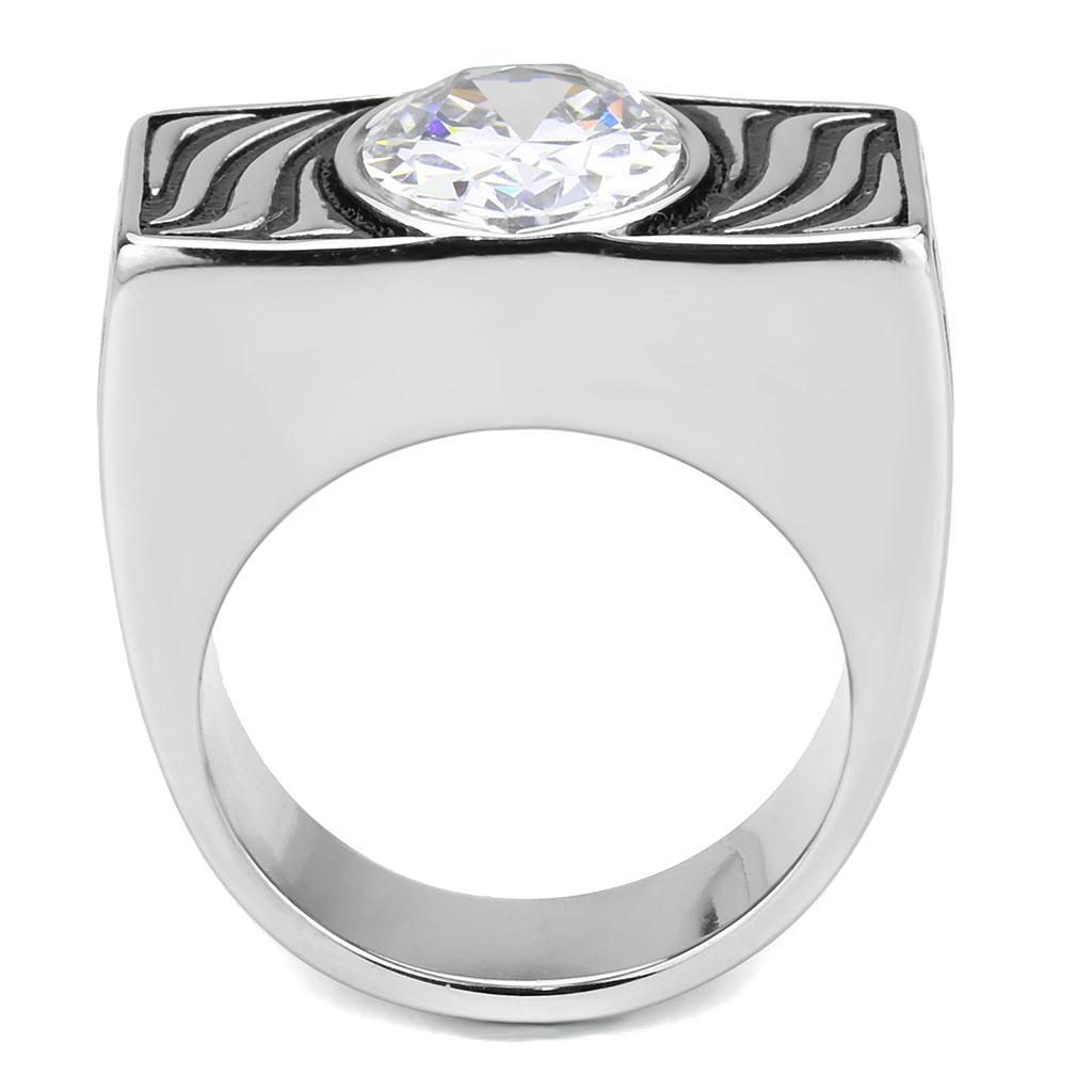 TK3620 - High polished (no plating) Stainless Steel Ring with AAA Grade CZ  in Clear-2