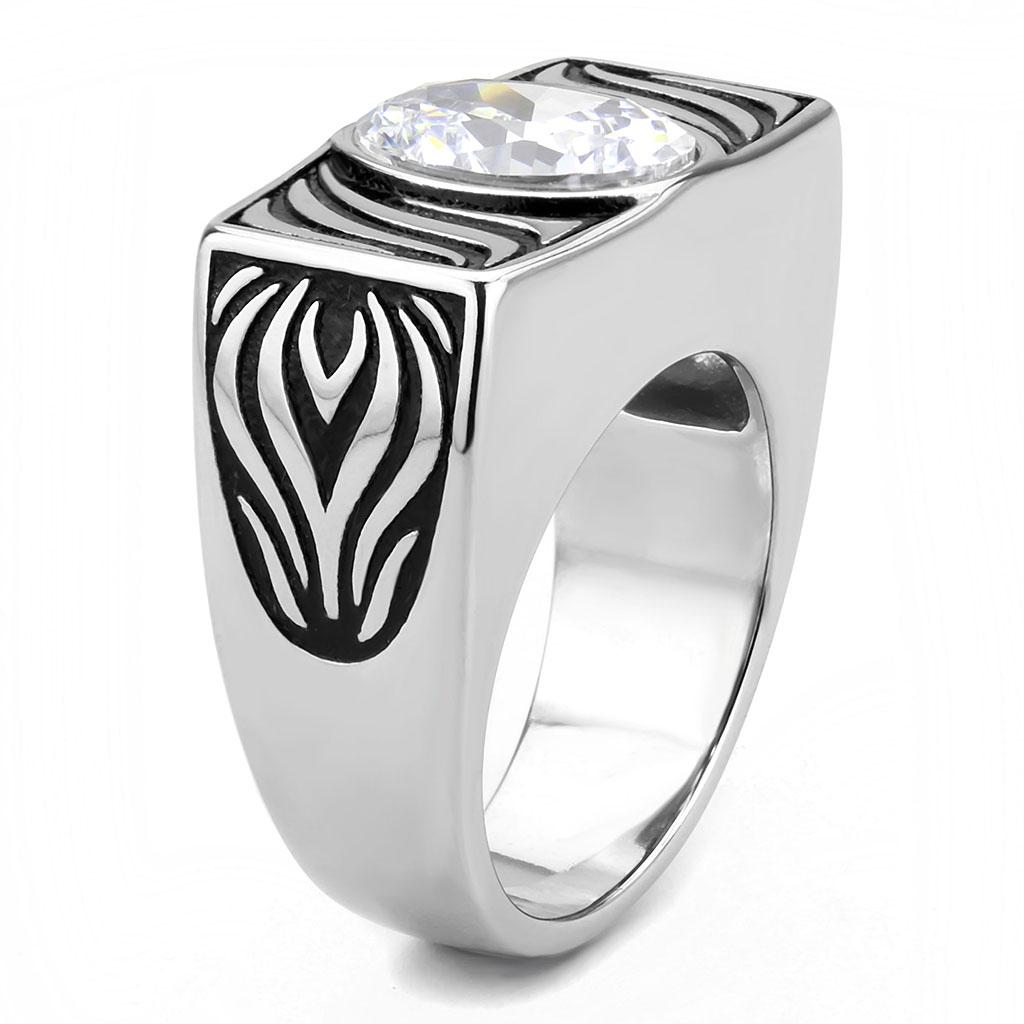 TK3620 - High polished (no plating) Stainless Steel Ring with AAA Grade CZ  in Clear-3