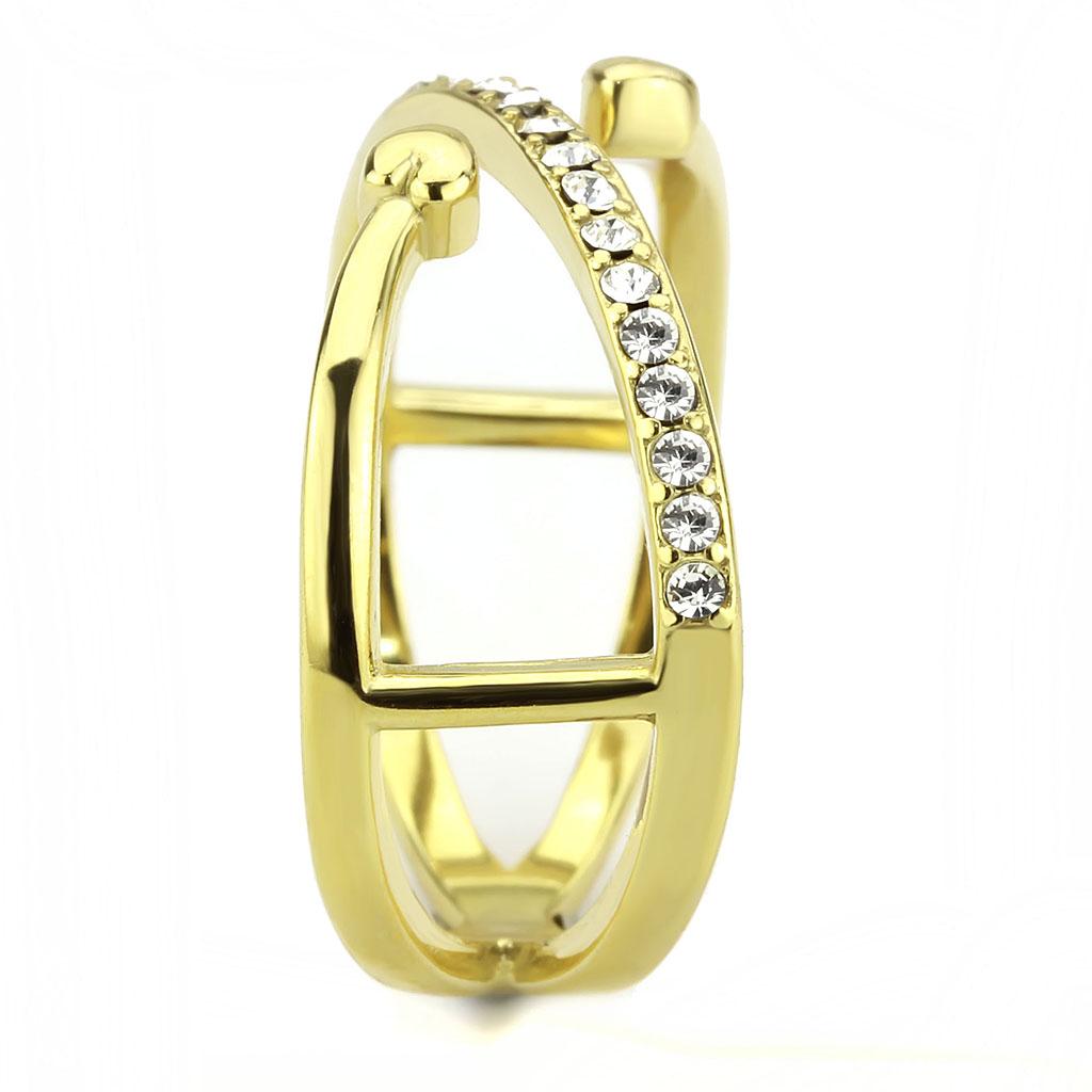 TK3625 - IP Gold(Ion Plating) Stainless Steel Ring with Top Grade Crystal  in Clear-3