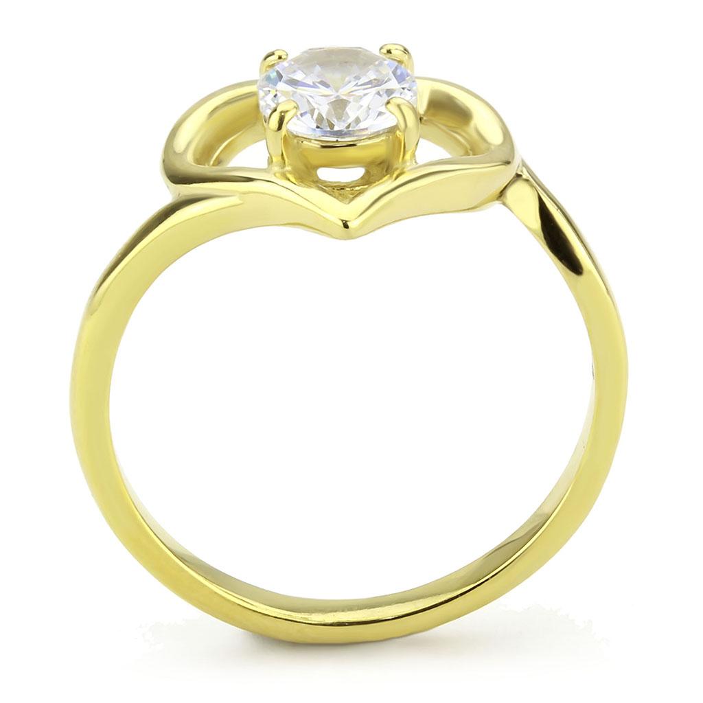 TK3628 - IP Gold(Ion Plating) Stainless Steel Ring with AAA Grade CZ  in Clear-2