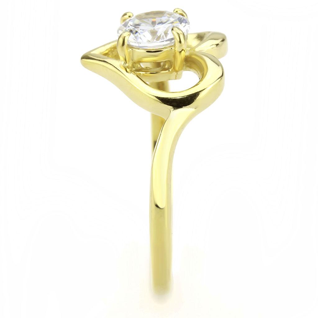 TK3628 - IP Gold(Ion Plating) Stainless Steel Ring with AAA Grade CZ  in Clear-3