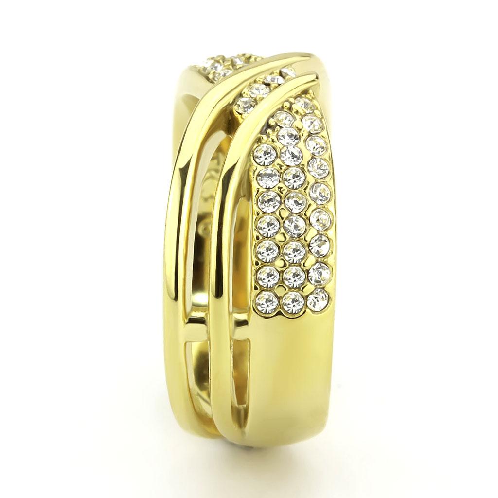 TK3632 - IP Gold(Ion Plating) Stainless Steel Ring with Top Grade Crystal  in Clear-3