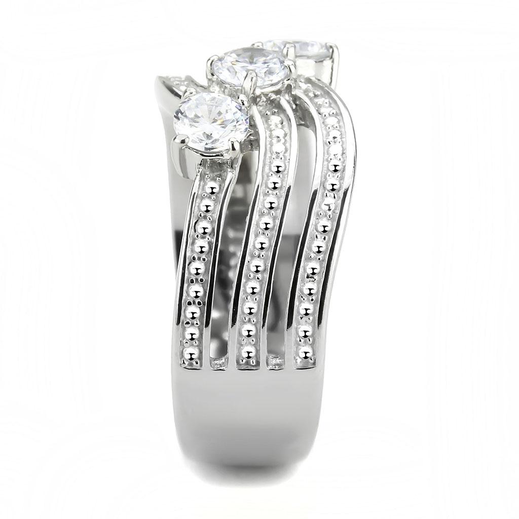 TK3633 - High polished (no plating) Stainless Steel Ring with AAA Grade CZ  in Clear-3