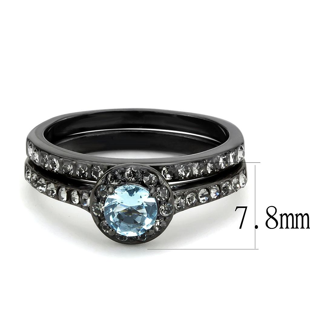 TK3634 - IP Black(Ion Plating) Stainless Steel Ring with Synthetic Synthetic Glass in Sea Blue-1