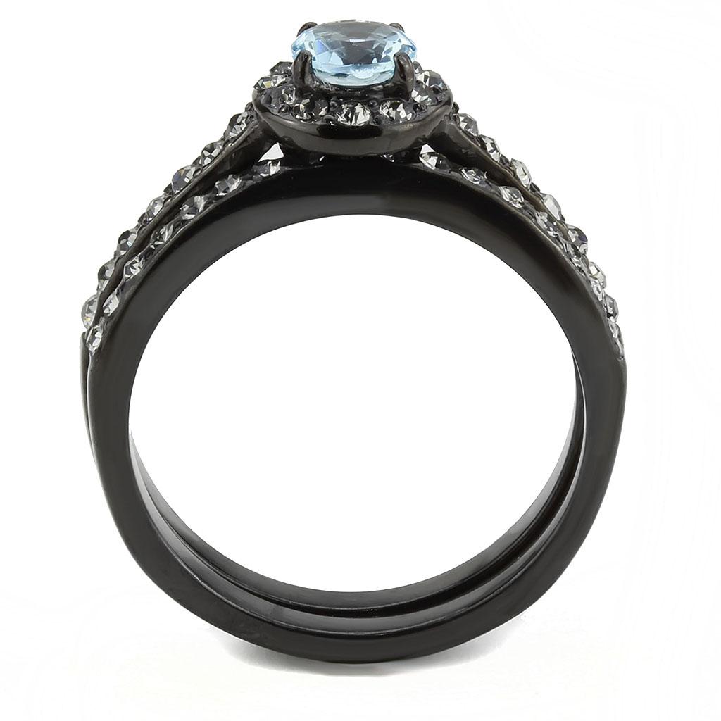 TK3634 - IP Black(Ion Plating) Stainless Steel Ring with Synthetic Synthetic Glass in Sea Blue-2