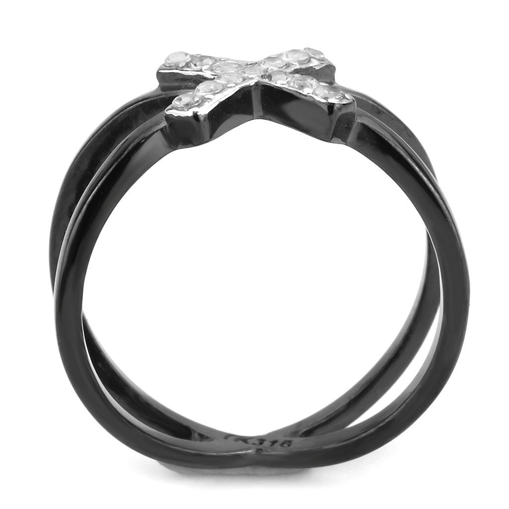 TK3635 - Two-Tone IP Black (Ion Plating) Stainless Steel Ring with AAA Grade CZ  in Clear-2