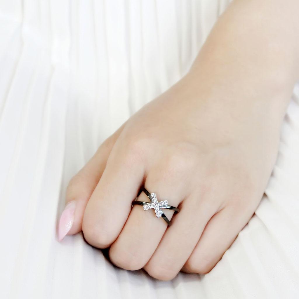 TK3635 - Two-Tone IP Black (Ion Plating) Stainless Steel Ring with AAA Grade CZ  in Clear-4