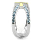 TK3636 - Two-Tone IP Gold (Ion Plating) Stainless Steel Ring with Top Grade Crystal  in Sea Blue-3