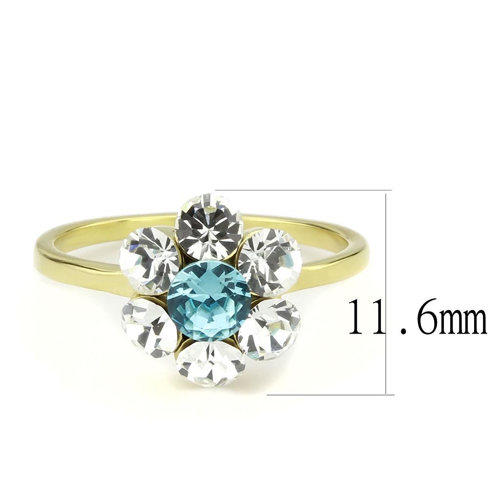 TK3642 - IP Gold(Ion Plating) Stainless Steel Ring with Synthetic Synthetic Glass in Sea Blue-1
