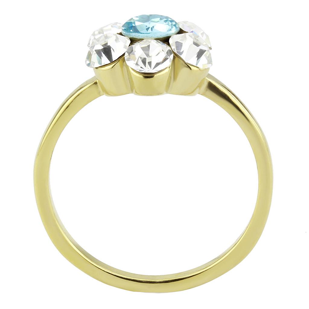 TK3642 - IP Gold(Ion Plating) Stainless Steel Ring with Synthetic Synthetic Glass in Sea Blue-2