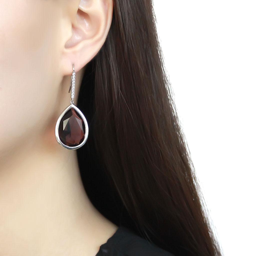 TK3647 - High polished (no plating) Stainless Steel Earrings with Top Grade Crystal  in Amethyst-2