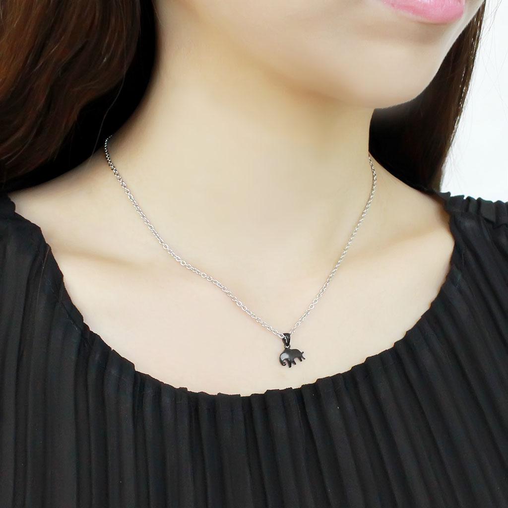 TK3666 - Two-Tone IP Black (Ion Plating) Stainless Steel Chain Pendant with No Stone-2