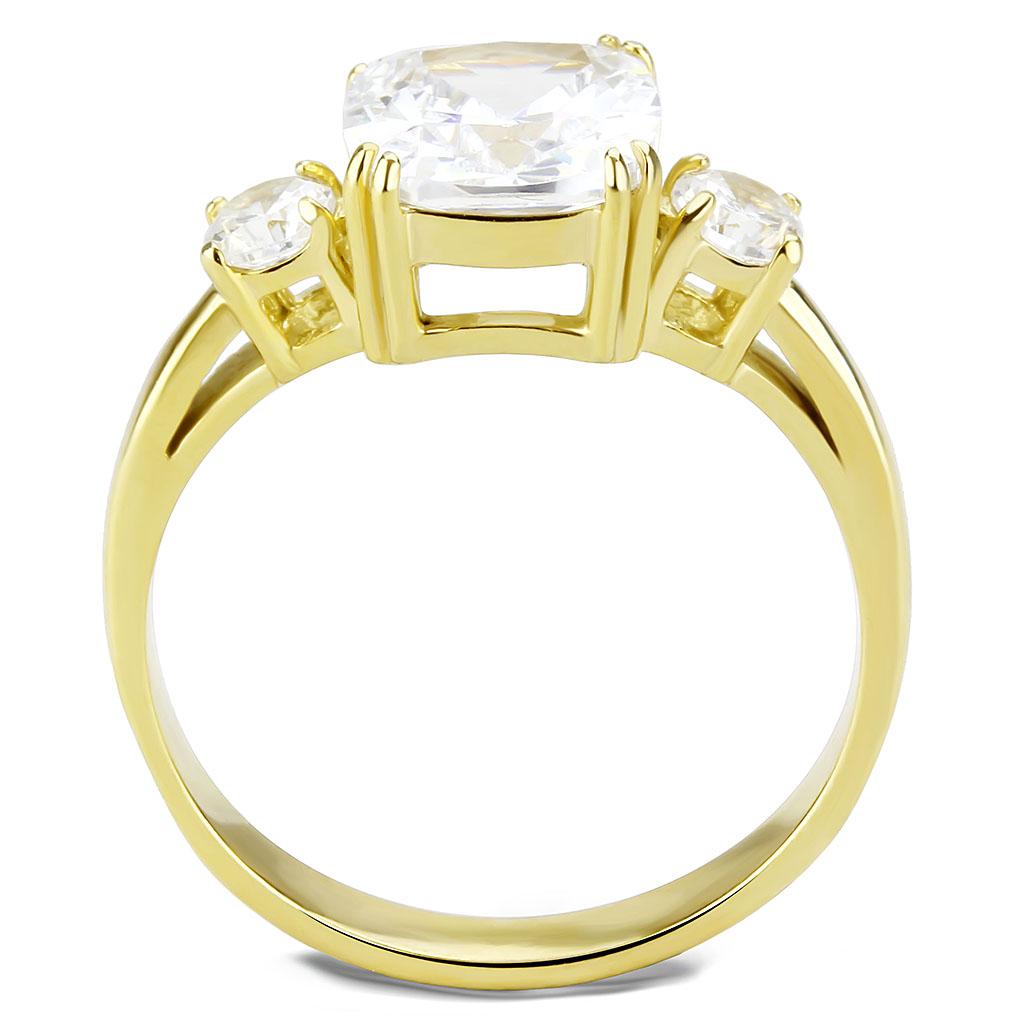TK3674 - IP Gold(Ion Plating) Stainless Steel Ring with AAA Grade CZ  in Clear-2