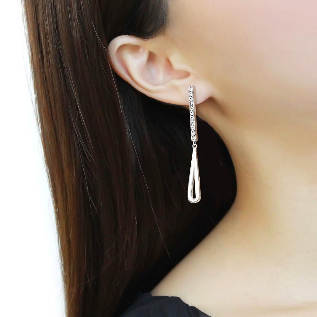 TK3678 - High polished (no plating) Stainless Steel Earrings with AAA Grade CZ  in Clear-2