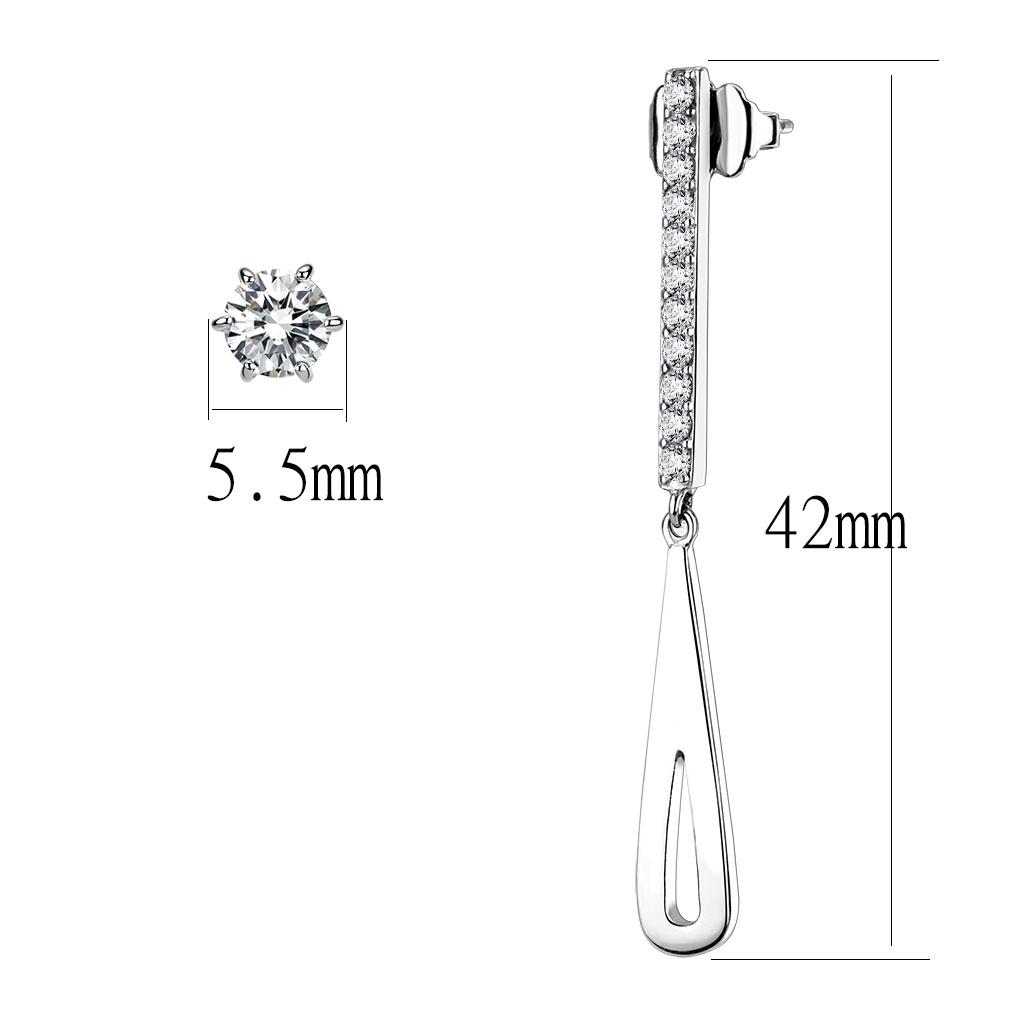 TK3678 - High polished (no plating) Stainless Steel Earrings with AAA Grade CZ  in Clear-3