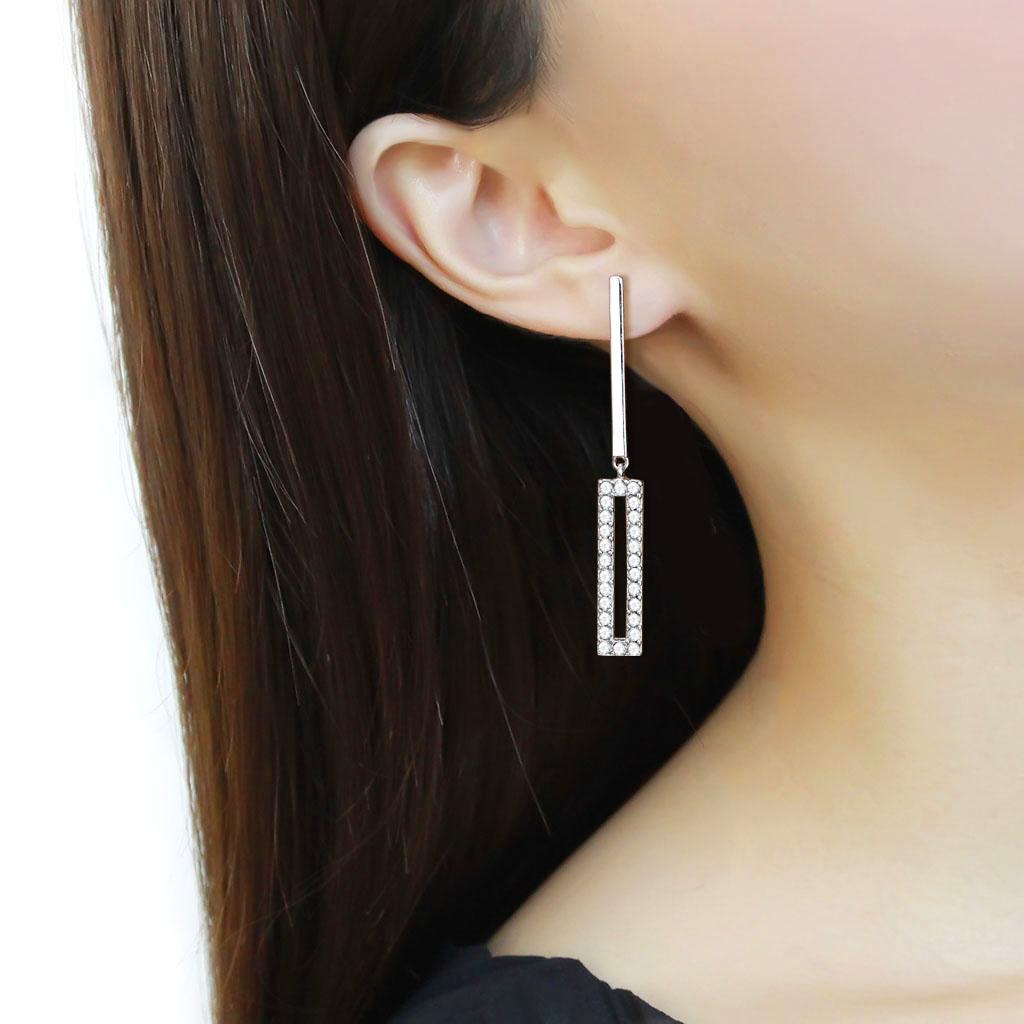 TK3682 - High polished (no plating) Stainless Steel Earrings with AAA Grade CZ  in Clear-2