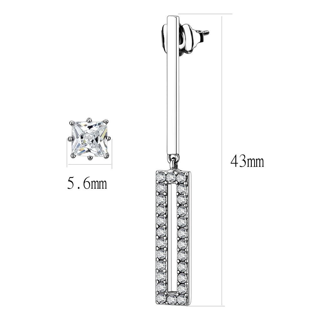 TK3682 - High polished (no plating) Stainless Steel Earrings with AAA Grade CZ  in Clear-3
