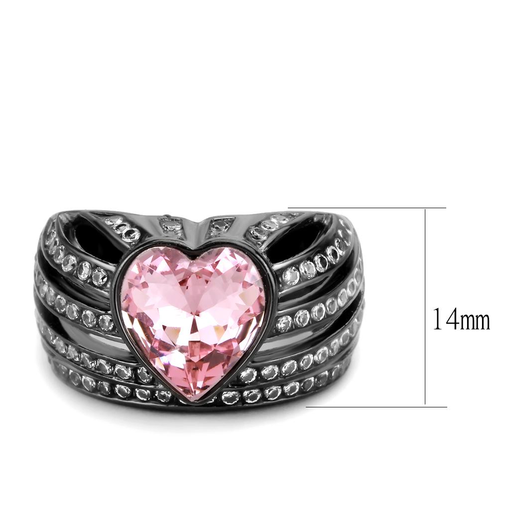 TK3686 - IP Black(Ion Plating) Stainless Steel Ring with Top Grade Crystal  in Light Rose-1