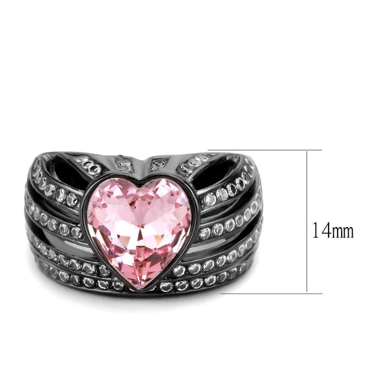 TK3686 - IP Black(Ion Plating) Stainless Steel Ring with Top Grade Crystal  in Light Rose-1