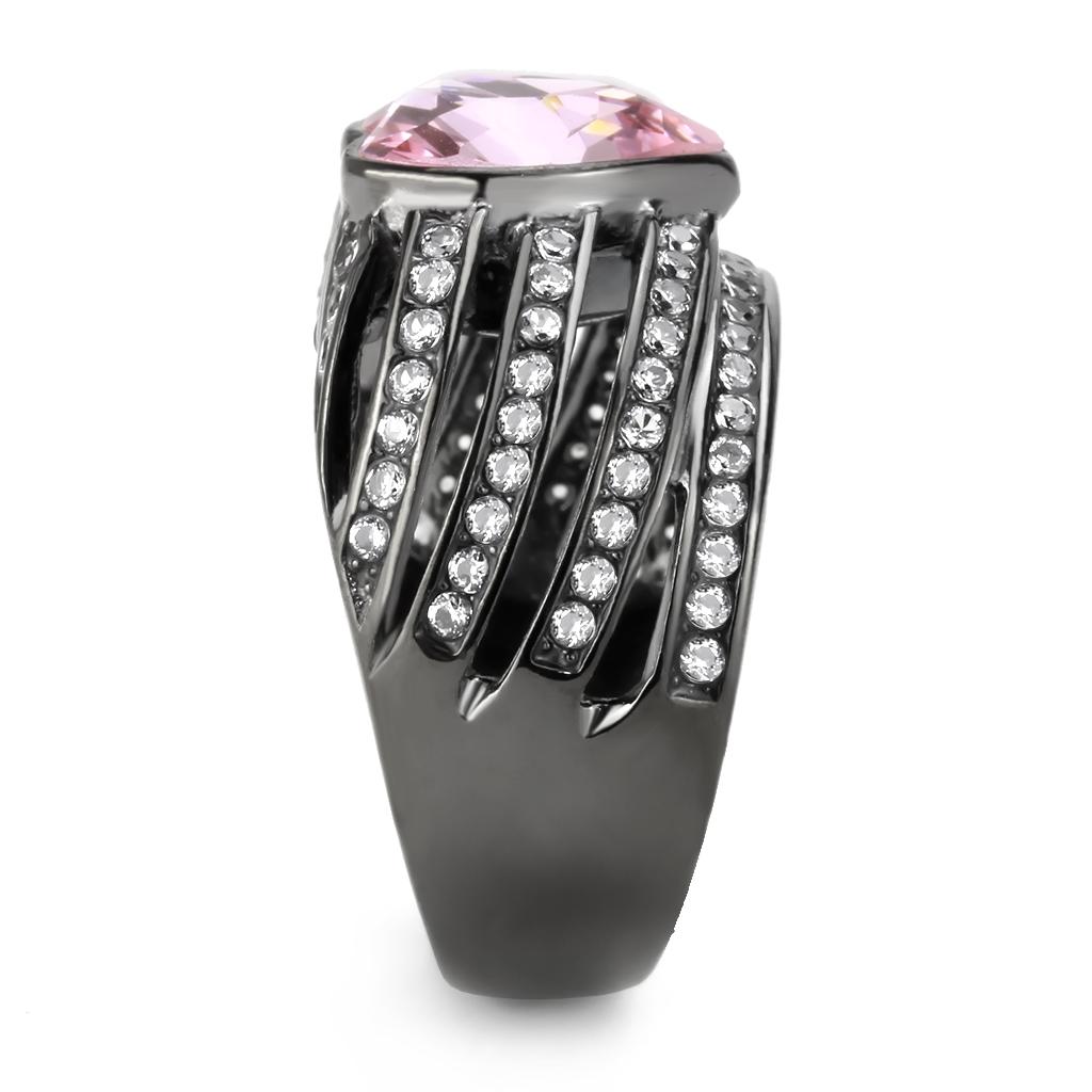 TK3686 - IP Black(Ion Plating) Stainless Steel Ring with Top Grade Crystal  in Light Rose-3