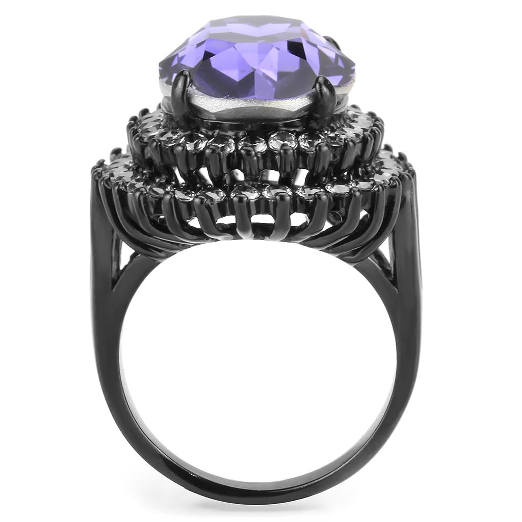 TK3687 - IP Black(Ion Plating) Stainless Steel Ring with Top Grade Crystal  in Tanzanite-2