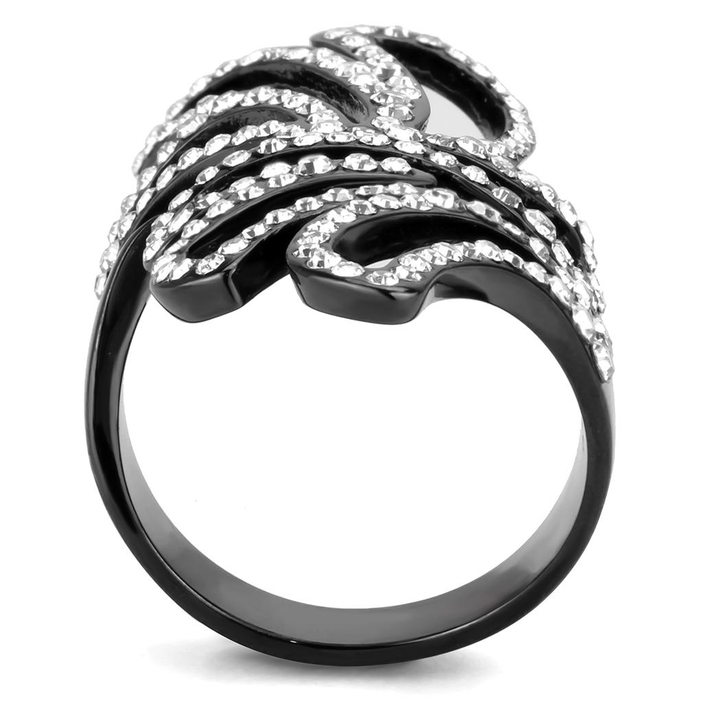TK3688 - IP Light Black  (IP Gun) Stainless Steel Ring with Top Grade Crystal  in Clear-4