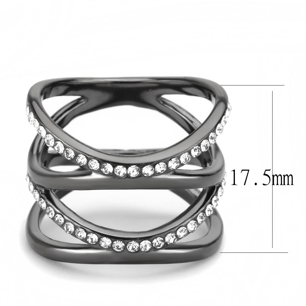 TK3689 - IP Light Black  (IP Gun) Stainless Steel Ring with Top Grade Crystal  in Clear-1