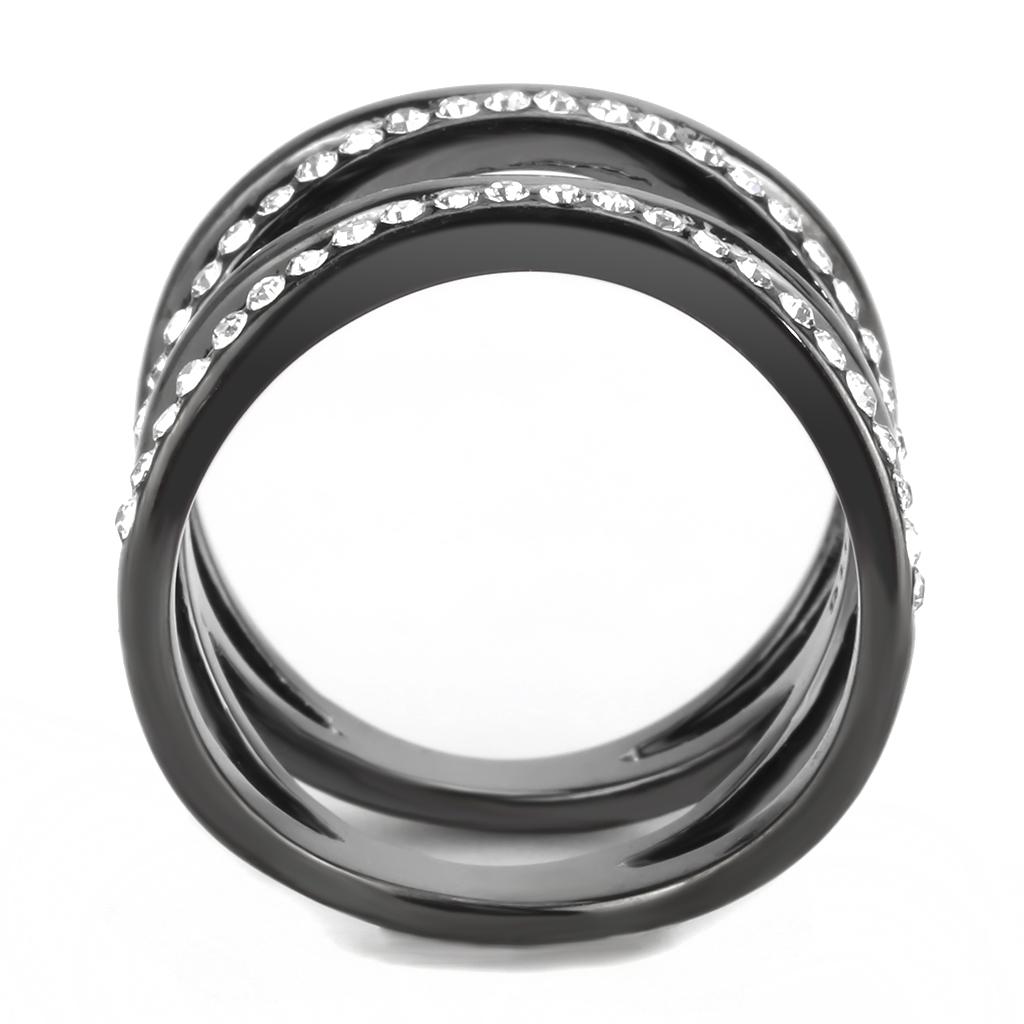 TK3689 - IP Light Black  (IP Gun) Stainless Steel Ring with Top Grade Crystal  in Clear-3