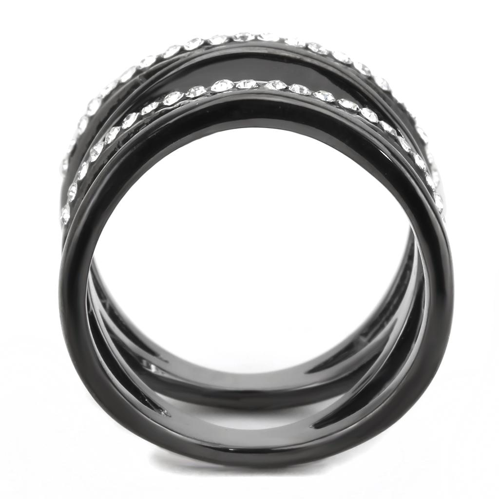 TK3689 - IP Light Black  (IP Gun) Stainless Steel Ring with Top Grade Crystal  in Clear-2