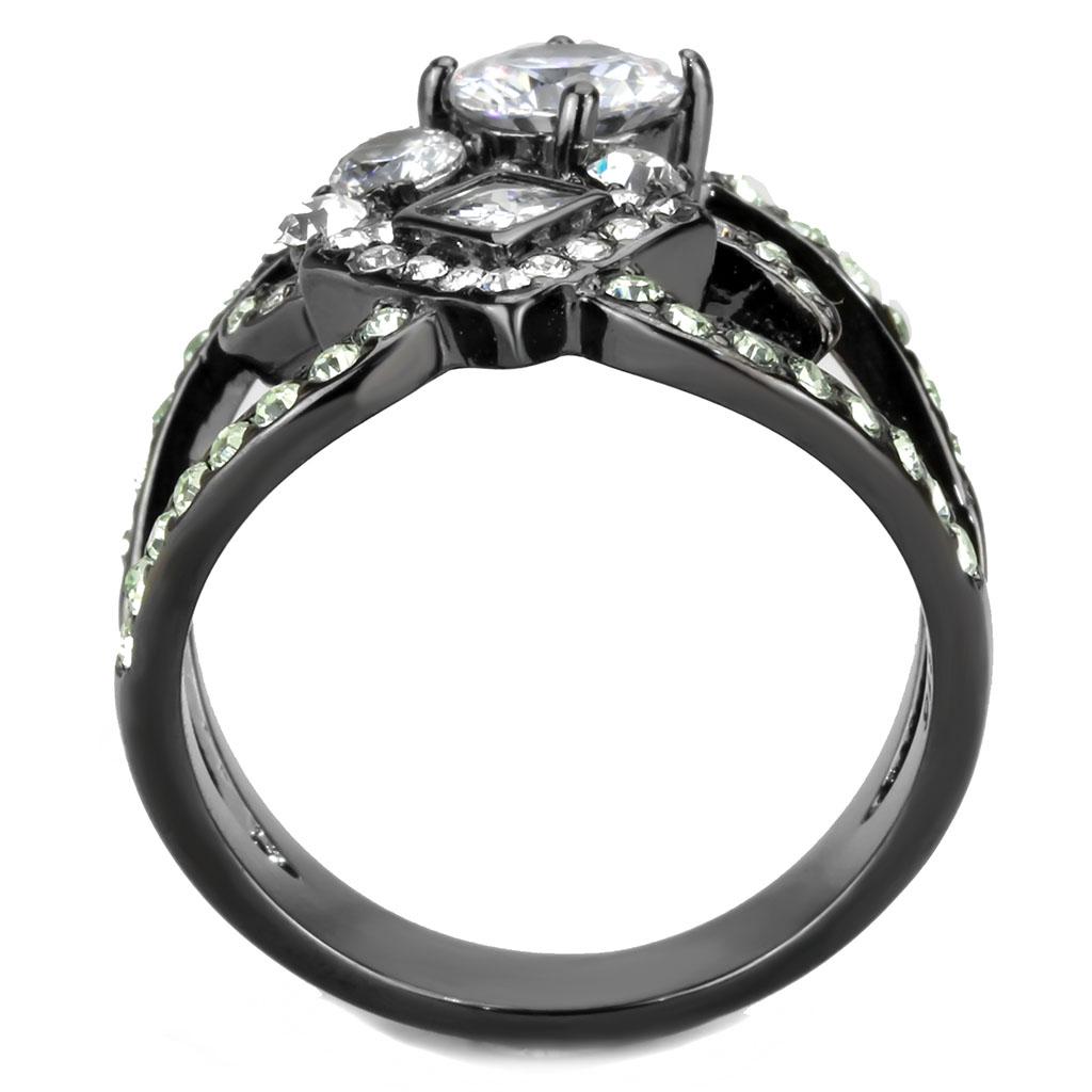 TK3690 - IP Light Black  (IP Gun) Stainless Steel Ring with AAA Grade CZ  in Clear-2