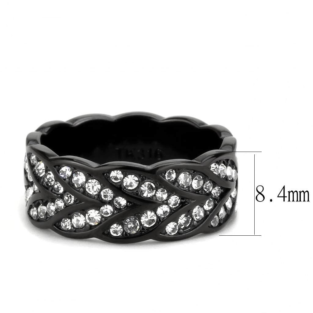 TK3691 - IP Black(Ion Plating) Stainless Steel Ring with Top Grade Crystal  in Clear-1