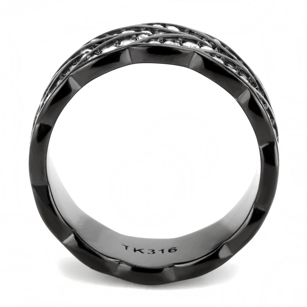 TK3691 - IP Black(Ion Plating) Stainless Steel Ring with Top Grade Crystal  in Clear-2
