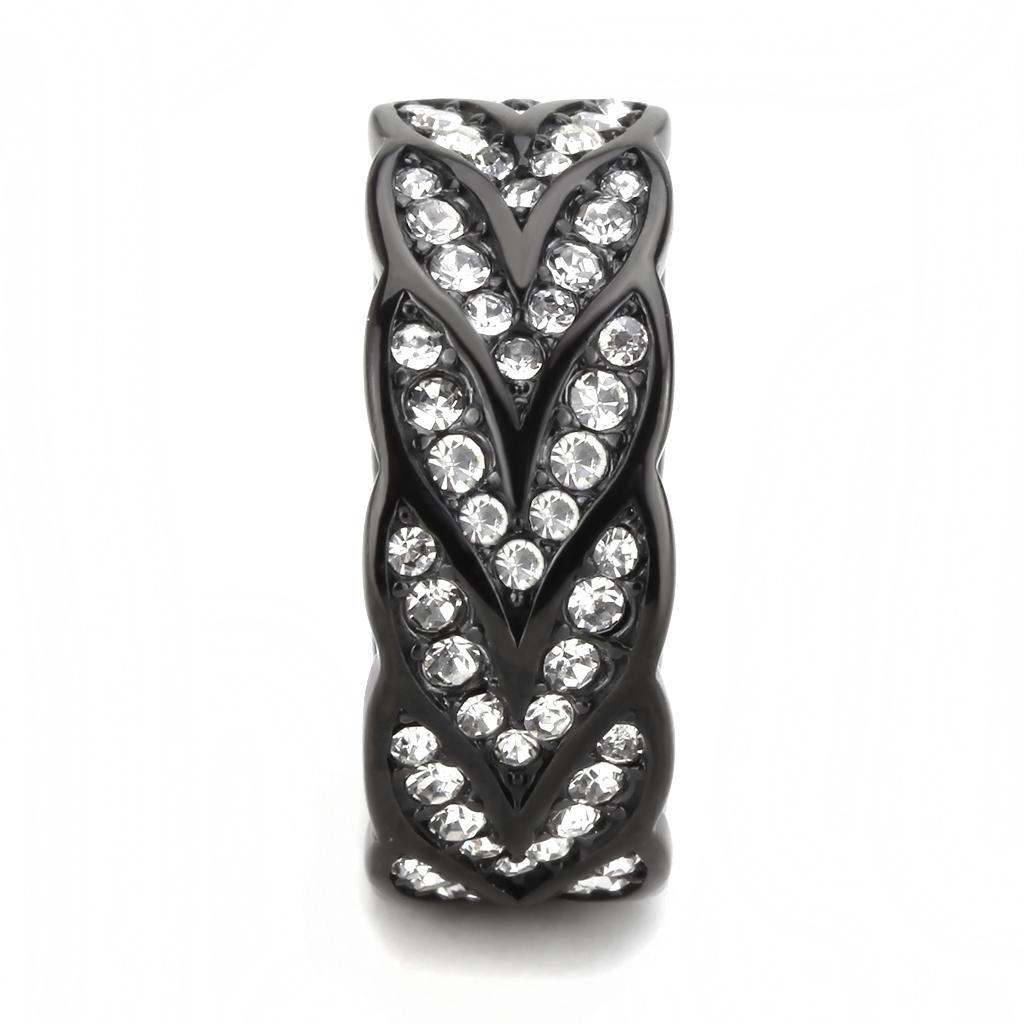 TK3691 - IP Black(Ion Plating) Stainless Steel Ring with Top Grade Crystal  in Clear-3