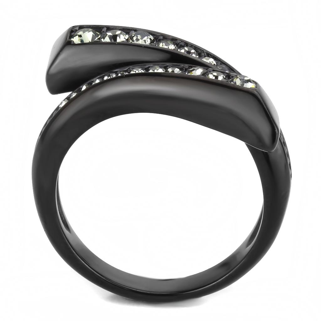 TK3692 - IP Black(Ion Plating) Stainless Steel Ring with Top Grade Crystal  in Black Diamond-2