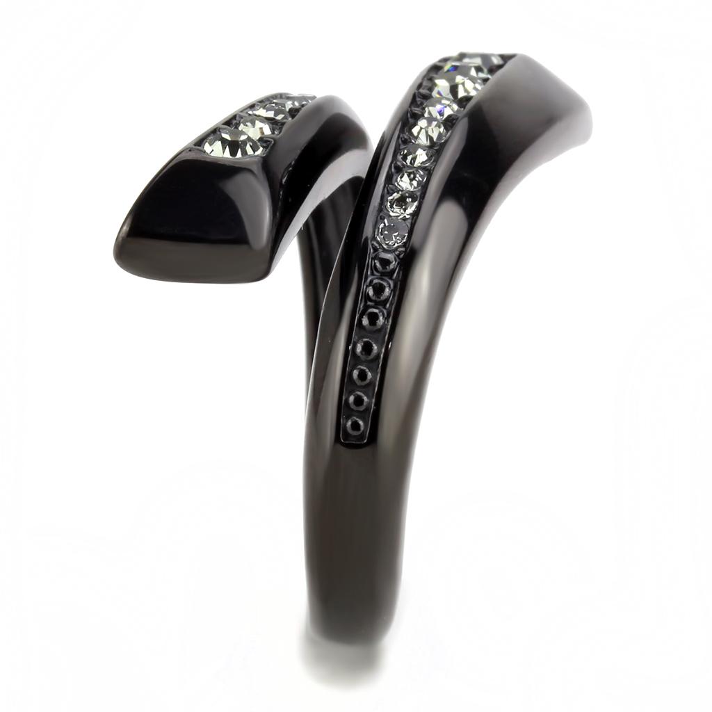 TK3692 - IP Black(Ion Plating) Stainless Steel Ring with Top Grade Crystal  in Black Diamond-3
