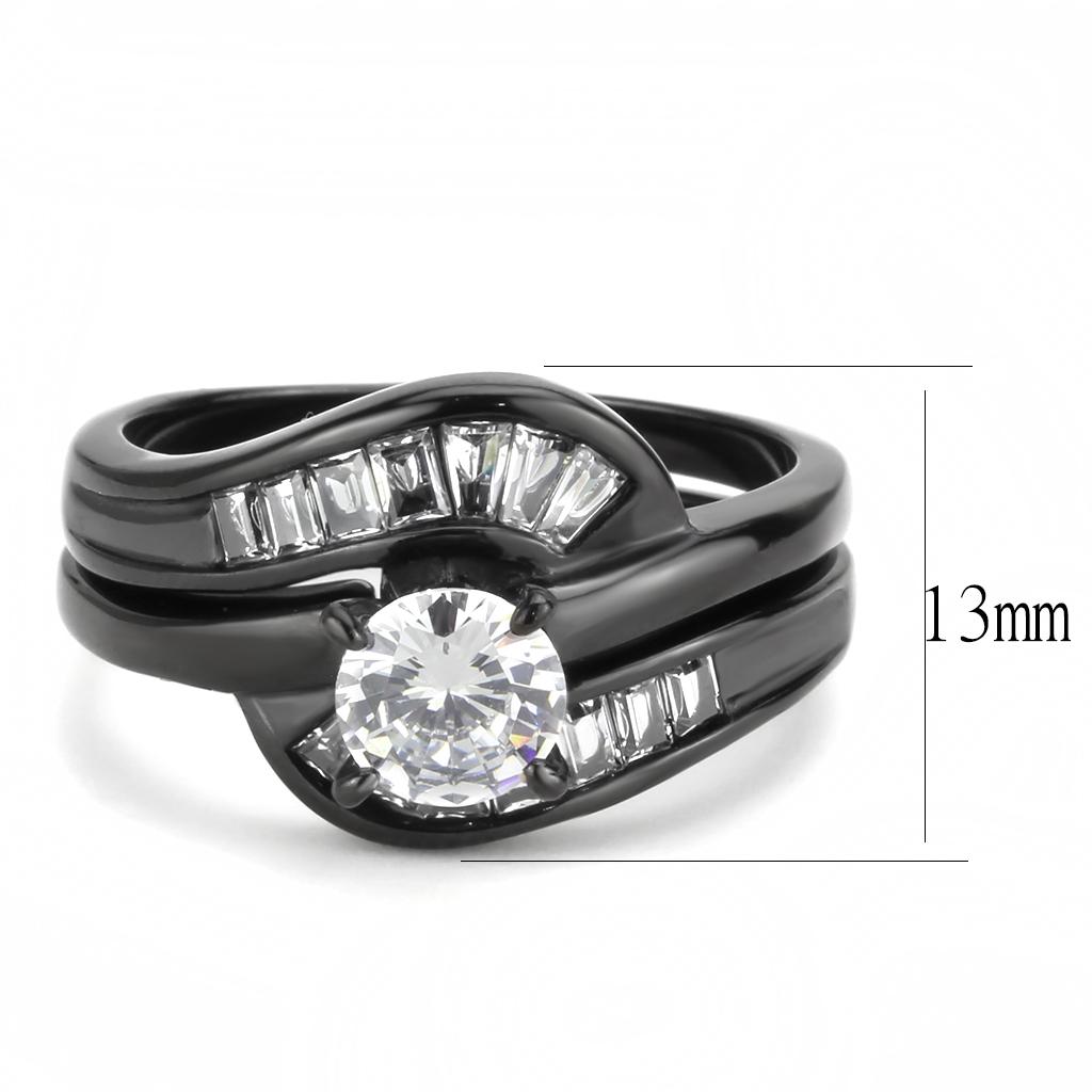 TK3693 - IP Black(Ion Plating) Stainless Steel Ring with AAA Grade CZ  in Clear-1