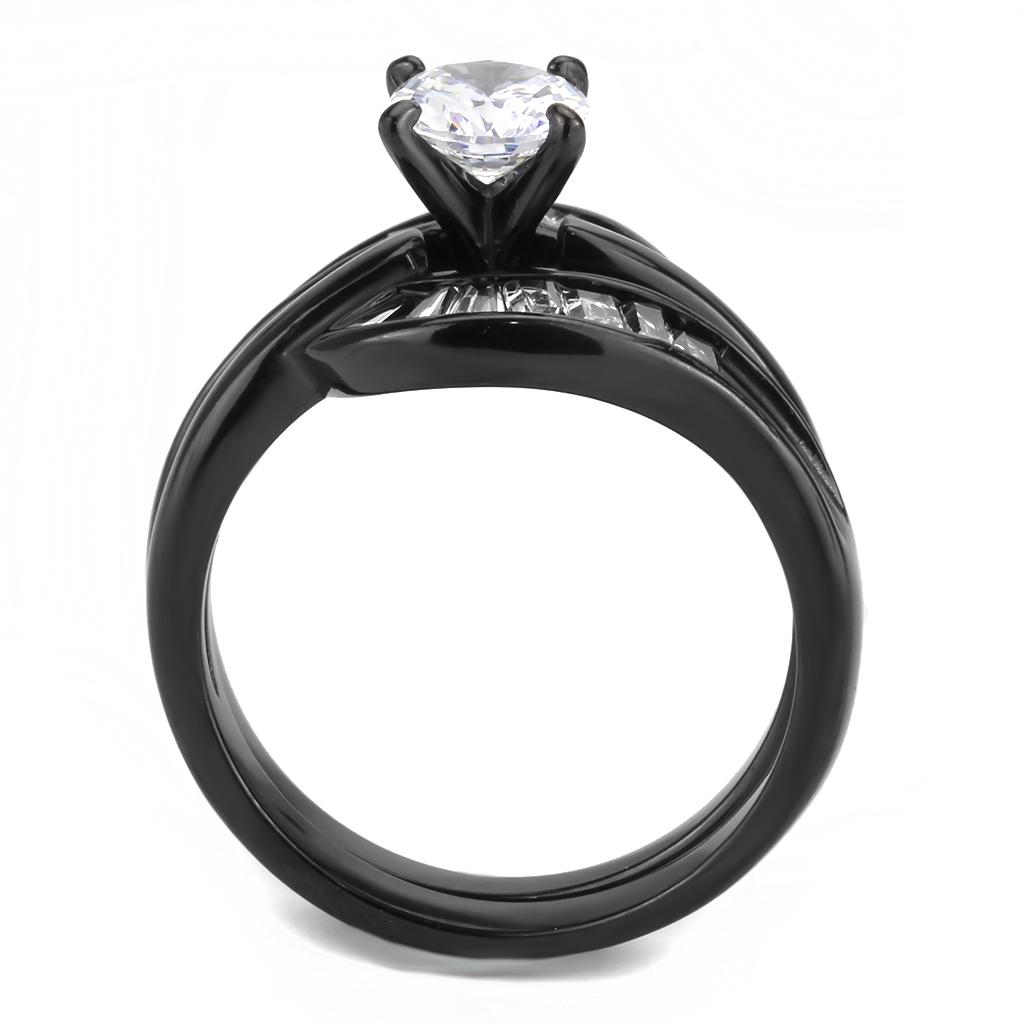 TK3693 - IP Black(Ion Plating) Stainless Steel Ring with AAA Grade CZ  in Clear-2