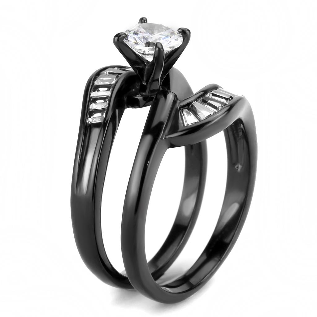 TK3693 - IP Black(Ion Plating) Stainless Steel Ring with AAA Grade CZ  in Clear-3